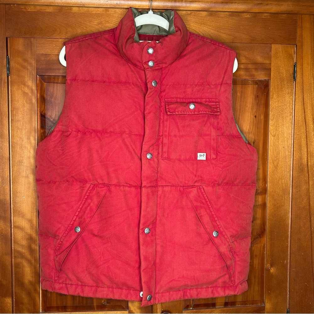 Abercrombie & Fitch VTG. Front Zip & Snap Quilted Down Puffer Vest Outdoor Y2K